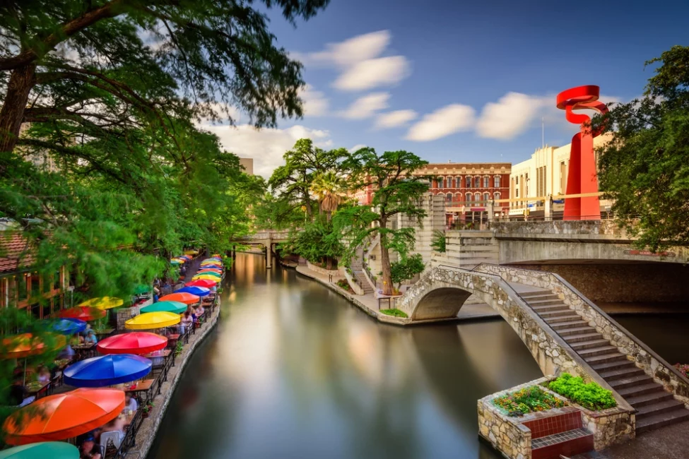 San Antonio Riverwalk: A scenic urban waterway in San Antonio, Texas, lined with shops, restaurants, and beautiful architecture