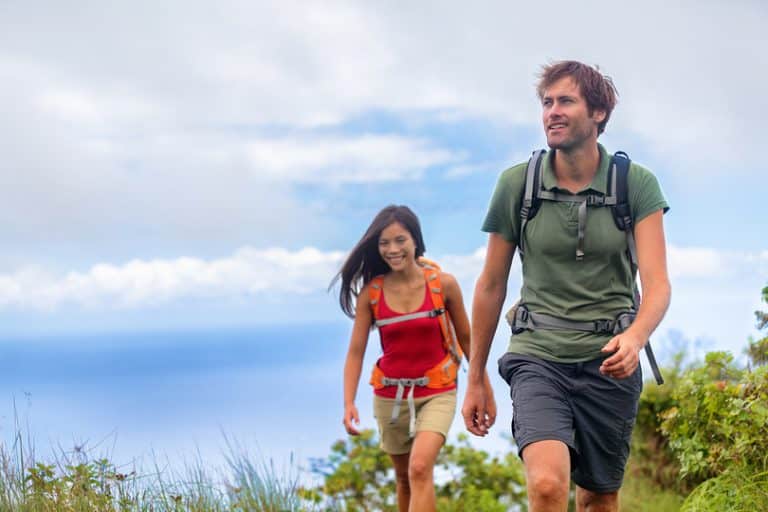 Couple on a hiking trail outdoors
